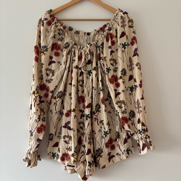 Anthropologie Puff Sleeve Wild Flowers Romper Smocked Oversized Size Small - Picture 3 of 9